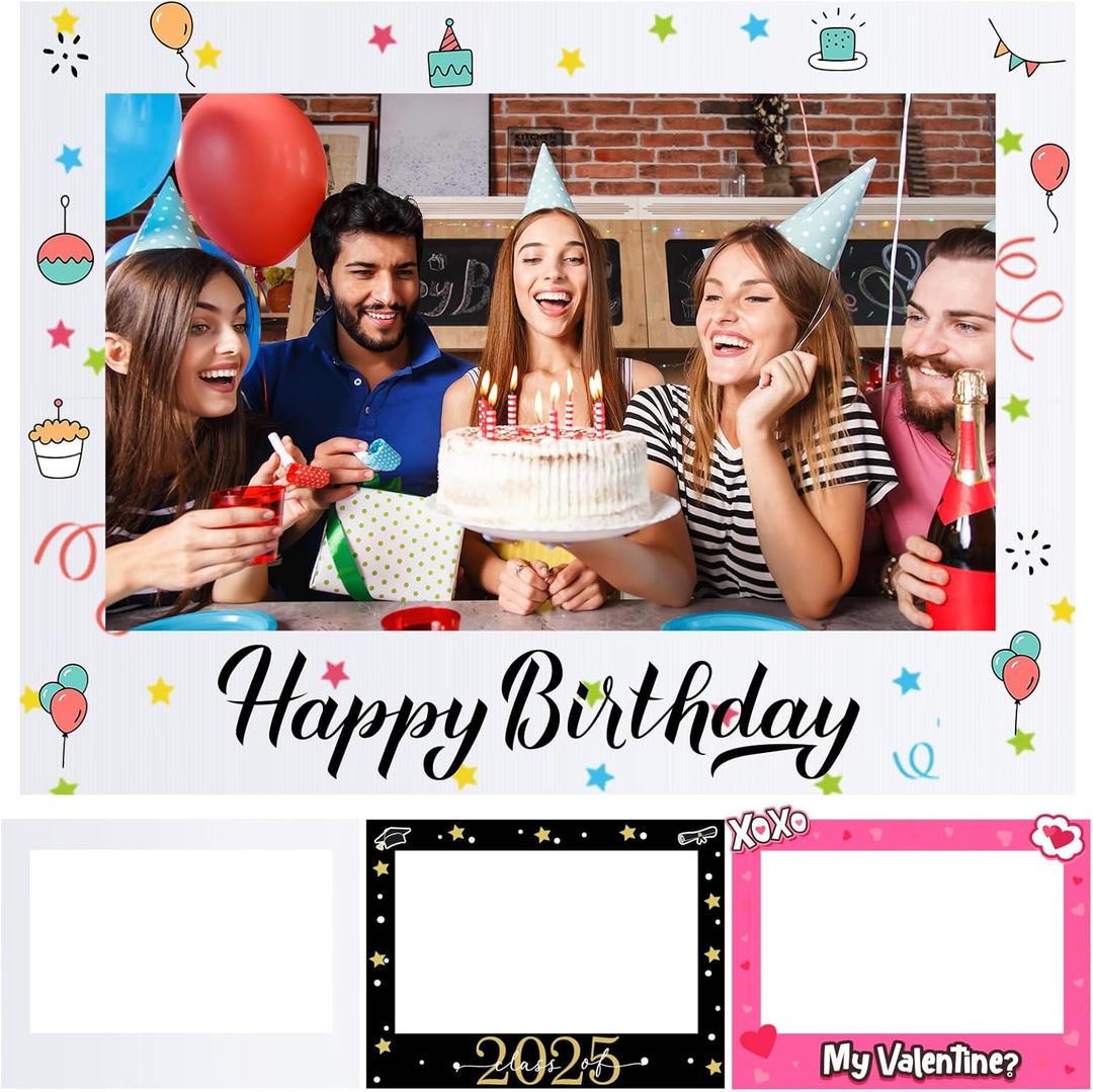 Beeveer 32 x 24 Inch Photo Booth Selfie Frame Prop Booth for Birthday Event Parties Large Blank DIY Cutout Props for Funny Decoration Christmas, Holiday Supplies