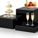 3Pcs Black Buffet Risers Acrylic Boxes Display Food Risers for Buffet Table Platter Parties Weddings Catering Dessert Collectibles Figures Show ( 6''x7''x8'')