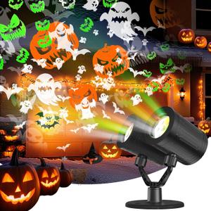 Halloween Projector Lights Outdoor Lurious Double Head Light Projector with Timer Waterproof Dynamic Devil Face Ghost Projector Halloween Pumpkins Outdoor for Patio Home Window Wall Decor