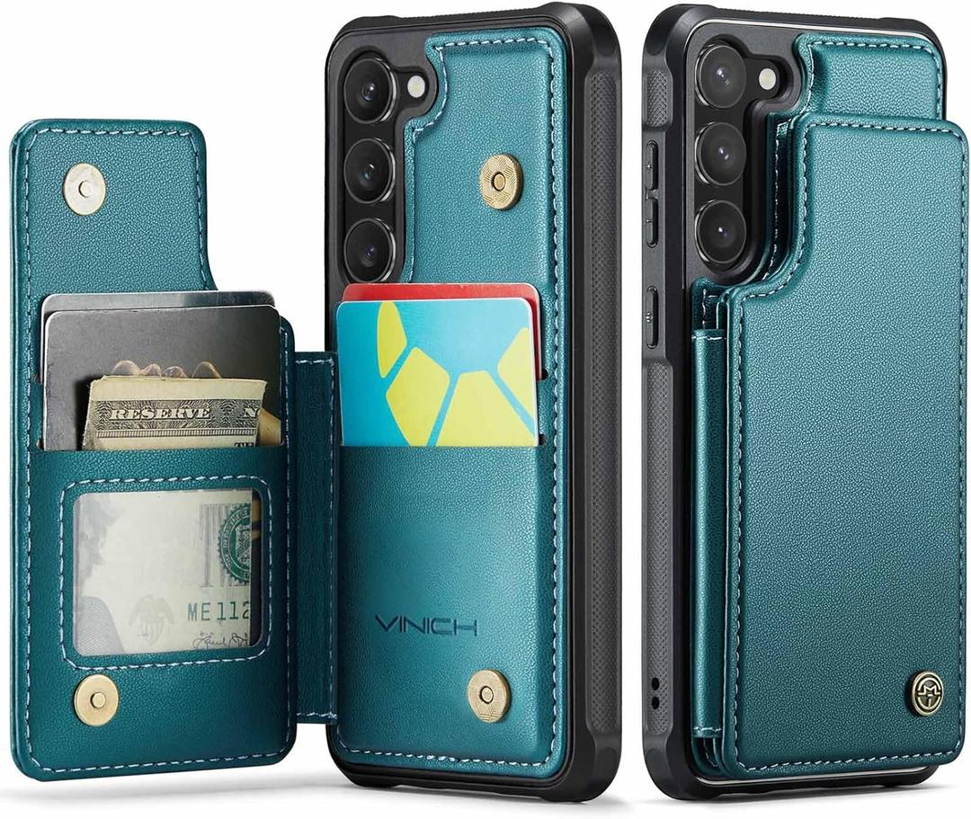Vinich for Samsung Galaxy S23 Wallet Case with Card Holder, RFID Blocking Credit Slots Kickstand Shockproof Phone Cover Fit for Galaxy S23 6.1" Bluish Green