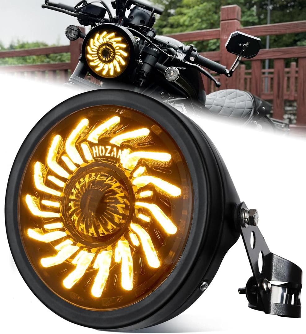 7" Motorcycle Headlight with White/Amber chrysanthemum petal DRL with Headlight Housing Bucket Mount Brackets Compatible with CB400 CB1300 Vulcan custom XS650 Chopper Cafe Racer Bobbe (Black - Turbo) 7" Motorcycle Headlight with White/Amber chrysanthemum petal DRL with Headlight Housing Bucket Mount Brackets Compatible with CB400 CB1300 Vulcan custom XS650 Chopper Cafe Racer Bobbe (Black - Turbo)