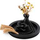3 Pcs Coffee Table Decor Include 12in Black Wooden Serving Tray, Wood Boho Knot Chain and Wood Bead Garland with Tassels for Coffee Table Housewarming Gift Dining Room Entryway Living Room Farmhouse