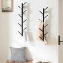 2 Pack Vertical Wall Coat Rack, Bamboo Hanging Hat Hooks Wall Mounted Wooden Hanger Racks Wall Mount Tree for Coats Hats Hacket Clothes Bags Entryway Bedroom(Black)