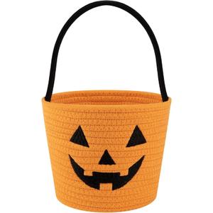 Halloween Bucket for Kids, Pumpkin Basket with Handle, Trick or Treat Candy Buckets, Orange Halloween Decorations Party Favors-Small Pumpkin Bucket