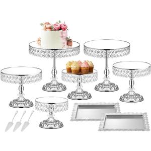 12-Piece Silver Cake Stand Set, Vintage Cake Stand with Crystal Edge and Cupcake Display Tray, Dessert Table Display Set for Wedding, Party, Baby Shower, Anniversary Celebration