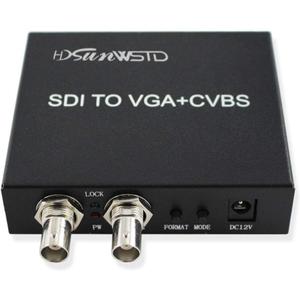 SDI (SD-SDI/HD-SDI/3G-SDI) to VGA+CVBS/AV+SDI Converter Support 1080P for Monitor/Camera/Display with us Power Adapter