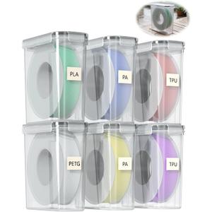Filament Storage Box 6 Pack — Airtight 3D Printer Filament Container with Silicone Seal & 4 Locking Buckles, Water-Proof Dust-Proof Clear Dry Box for 1KG PLA PETG ABS TPU Spool, Stackable Organizer | Airtight silicone gasket and locking clips protect 1kg filament spools from moisture and dust for stable printing performance