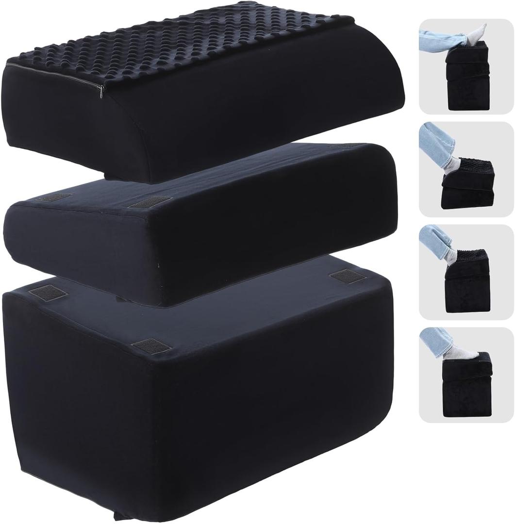 Novabright Foot Rest Under Desk, 3 Height Adjustable Ergonomic Foot Stool with Gel Textured Top and Cozy Pocket, Non-Slip Foam Footrest for Office Home Car(17" X 11" X 17",Cambered,Black)