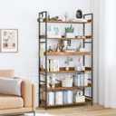 HCHQHS Bookshelf, Adjustable Industrial Bookcase, Vertical Tall Book Shelf, Wood and Black Metal Open Bookshelves for Home Office, Living Room, Bedroom (Rustic Brown, 6-Tier (31" W x 70" H))