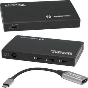 Plugable Thunderbolt 4 Hub | 60W Laptop Charging | 3X Thunderbolt 4 Ports | Dual 4K/Single 8K Displays | USB4 Compatibility - TBT4-HUB3C