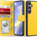 FUNMIKO for Samsung Galaxy S24 Case Wallet,Detachable Flip Folio Leather Cover,RFID Blocking 4 Card Slots Holder,Kickstand Function,Protective Phone Shell for Women Girls,Yellow