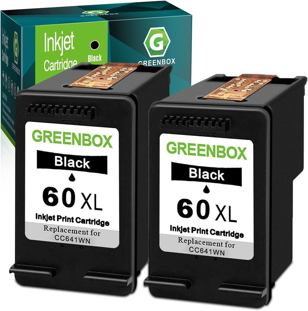 GREENBOX Remanufactured 60XL Black Ink Cartridge Replacement for HP 60XL 60 XL Cartridge for PhotoSmart C4780 C4680 C4795 C4640, Deskjet F4480 F4440 F2430 F4280, Envy 110 120 111 114 (2 Black)