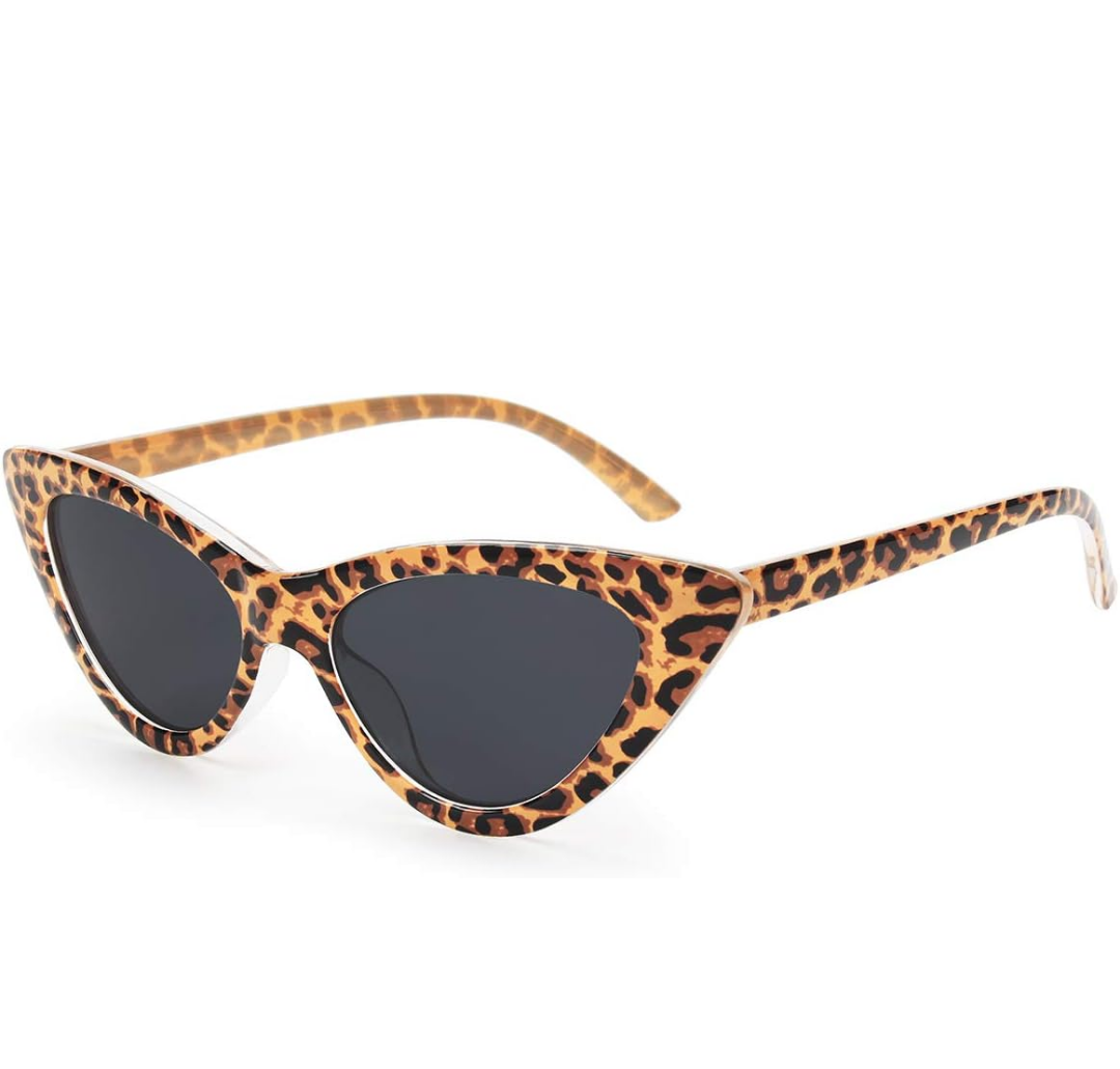 livho Retro Vintage Narrow Cat Eye Sunglasses for Women Clout Goggles Plastic Frame (Leopard)