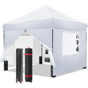 10x10 Pop Up Canopy-Instant Outdoor Tent with Roller Bag,4 Sand Bags&4 Sidewalls for Instant Tents,Waterproof Top Cover for Garden Patio Camping,White by DNKMOR