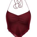 Floerns Women's Ruched Sleeveless Halter Neck Tie Back Hanky Hem Crop Cami Top, No Size Listed