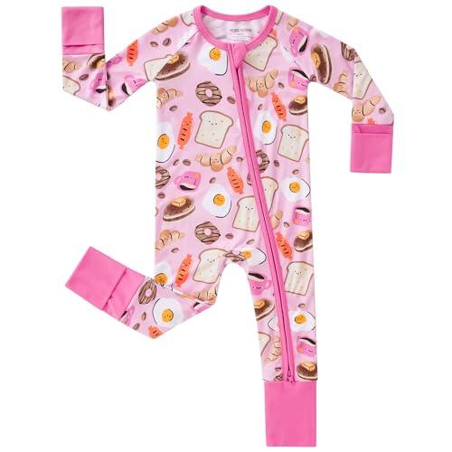 Pureborn Baby Girls Sleeper Viscose from Bamboo Pajamas 2-Way Zipper Snug Fit Sleepwear Breakfast, Size 12 Months