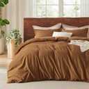 Bedsure 100% Washed Cotton Duvet Cover King Size - Brown Minimalist Cotton Duvet Cover Linen Like - 3 Pieces GentleSoft Plain Simple Bedding Set with 2 Pillow Shams (Brown, King, 104"x90") (King (104" x 90"), 06 - Argan Oil (No Comforter))