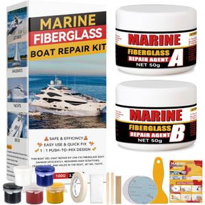 2 x Bondtech Marine Fiberglass Repair Kit for Boats, Multi-Functional Gel Coat Repair Kit for Boats, Surfboards, Kayaks, Fix Holes, Chips, Scratches, Deep Cracks with Color Match