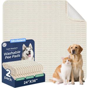 Washable Pee Pads for Dogs, 2 Pack Reusable Puppy Pads Dog Pads, Non-Slip Dog Pee Pads, Leakproof Pet Pee Pads Wee Wee Pads for Dogs. (Cream White, 24"x36"(Pack of 2))