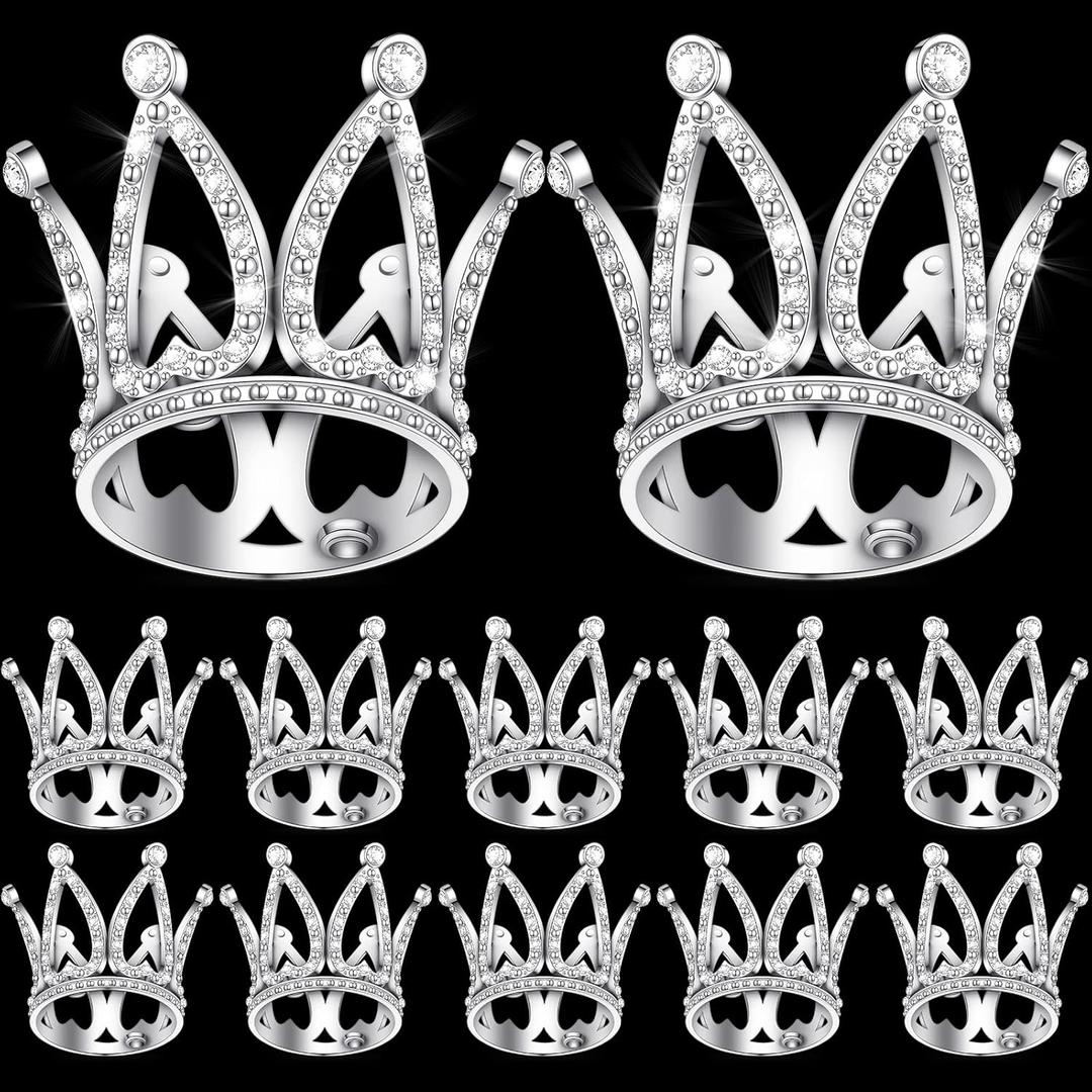 12 Pcs Crown Cake Topper Mini Baby Crown Tiny Queen Small Alloy Crystal Princess Headpiece Cake Decoration for Women Lady Girl Bridal Wedding Royal Themed Baby Shower Birthday Party(Silver)