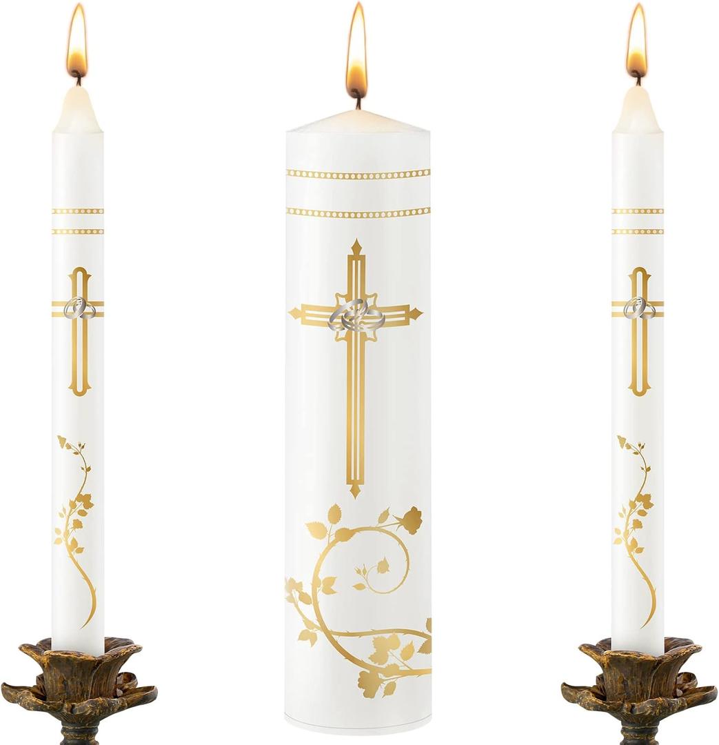 Frienda Unity Candles for Wedding Ceremony Set Wedding Unity Taper Candles Catholic Religious Ceremony Accessories(Retro Style)