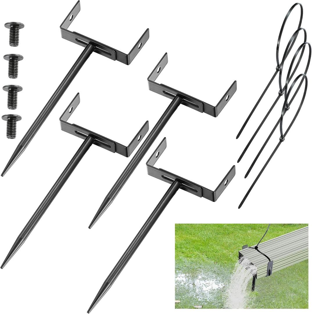 Black Rainwater Downspout Bracket with Strap, Adjustable Heavy-Duty Galvanized Iron Downspout Bracket, Rust-Proof Anchor for Pipe Support, for Lawn,Yard & Industrial Use(4 Pcs, A Sytle-20cm)