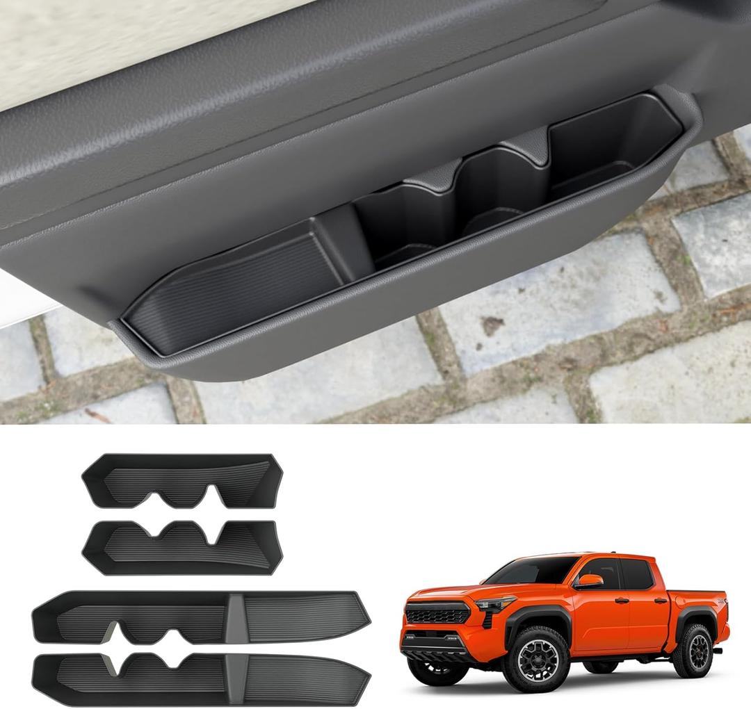 Door Side Storage Tray Compatible with 2024 2025 2026 Toyota Tacoma TPE Side Door Storage Box Slot Pockets 4PCS TPE Front & Rear Door Organizer for Tacoma Accessories (Door Side Storage Tray)