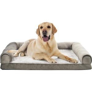 Amazon Basics Dog Bed with Cooling Gel Memory Foam, Pressure-Relief Support for Dogs up to 90lbs, Non-Slip Bottom, Machine Washable Cover, Extra Large Sized (44" x 35"), Taupe