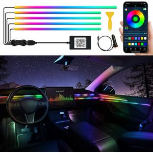 Acrylic Interior Car LED Strip Light with Wireless APP, RGB Dreamcolor 5 in 1 Ambient Lighting Kits, 16 Million Colors Sound Active Function Car Neon Lights, Sync to Music (Dreamcolor 5 in 1)