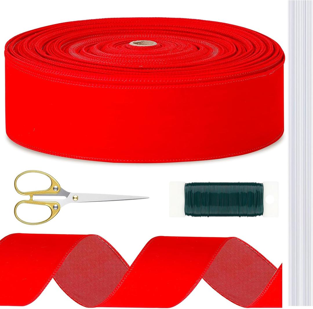 60 Yards Christmas Red Velvet Wired Ribbon 2.5 Inches Large Xmas Ribbon for Garland Wreath Tree Topper Bow Gift Wrapping for Xmas Indoor Decoration Party Gift Embellishment