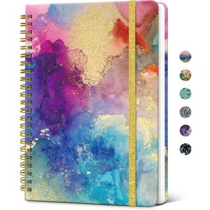 Taja Spiral Lined Journal for Women, Notebook for Work with Pretty Cover, 140 College Ruled Pages, Hardcover Notebook for Journaling, Note Taking, Bible Study, Color Splash