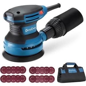 Dong Cheng 5-Inch Random Orbital Sander 380W 12800OPM Electric Palm Sander, 6 Variable Speeds, with 20pcs Sandpaper & Detachable Dust Bag, Power Sander for Woodworking, Sanding & Polishing