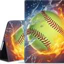 Case for iPad (A16) 11th Generation 11 Inch 2025, iPad 10th Generation 10.9 Inch 2022, Premium PU Leather Stand Folio Cover with Auto Sleep/Wake, Burning Softball Fire and Water