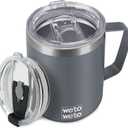 WETOWETO 14 oz Coffee Mug, Vacuum Insulated Camping Mug with Lid, Double Wall Stainless Steel Travel Tumbler Cup, Coffee Mugs Outdoor, Powder Coated Cool Grey