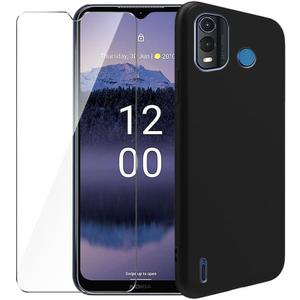 Case for Nokia G11 Plus + Glass Screen Protector Tempered Film - Transparent Silicone Soft Flexible Bumper Shockproof TPU Protective Cover Shell for Nokia G11 Plus (Black)