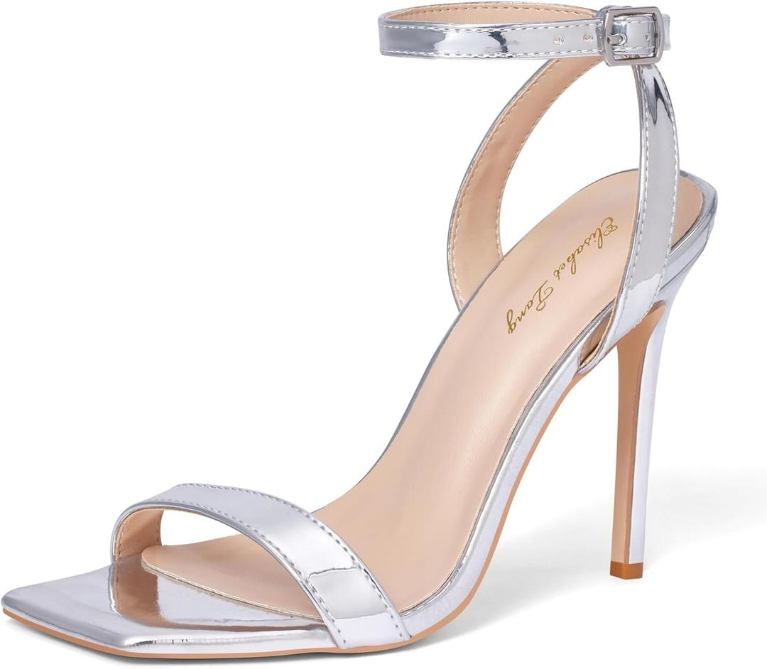 Elisabet Tang Women's Stiletto Heels Ankle Strap Open Square Toe Heeled Sandals Sexy Comfort Strappy Dress High Heel Shoes Lace Up Wedding Party Sandals Shoes (6)