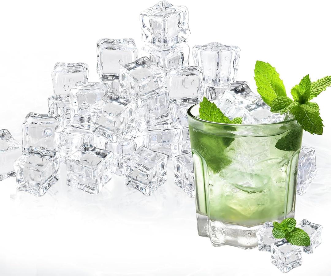 100 Pcs Fake Ice Cube 0.7'' Acrylic Ice Cube, Reusable Ice Cubes Vase Fillers for Centerpieces (White)