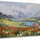Arjun Landscape Wall Art Canvas for Living Room, Mountain Nature Painting Bedroom Large Textured Floral Scenery Picture Framed Artwork for Office Home Dining Room Hallway Wall Decor, 48"x24"