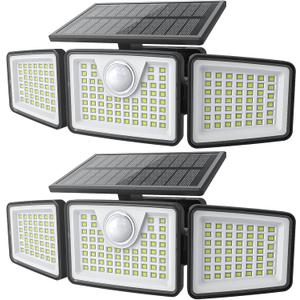 daphino 2500LM Solar Lights Outdoor with Motion Sensor,3 Head 270 Wide Angle Street Area Lights, IP65 Waterproof Security Lighting with 3 Modes(Non-Remote,2 Pcs)