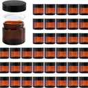 11 Hoa Kinh 2oz Jars with Lids 40 Pack Amber Glass Jars with Lids Empty Cosmetic Containers Round Airtight Glass Jar with Black Lid for Storing Lotions Powders Ointments