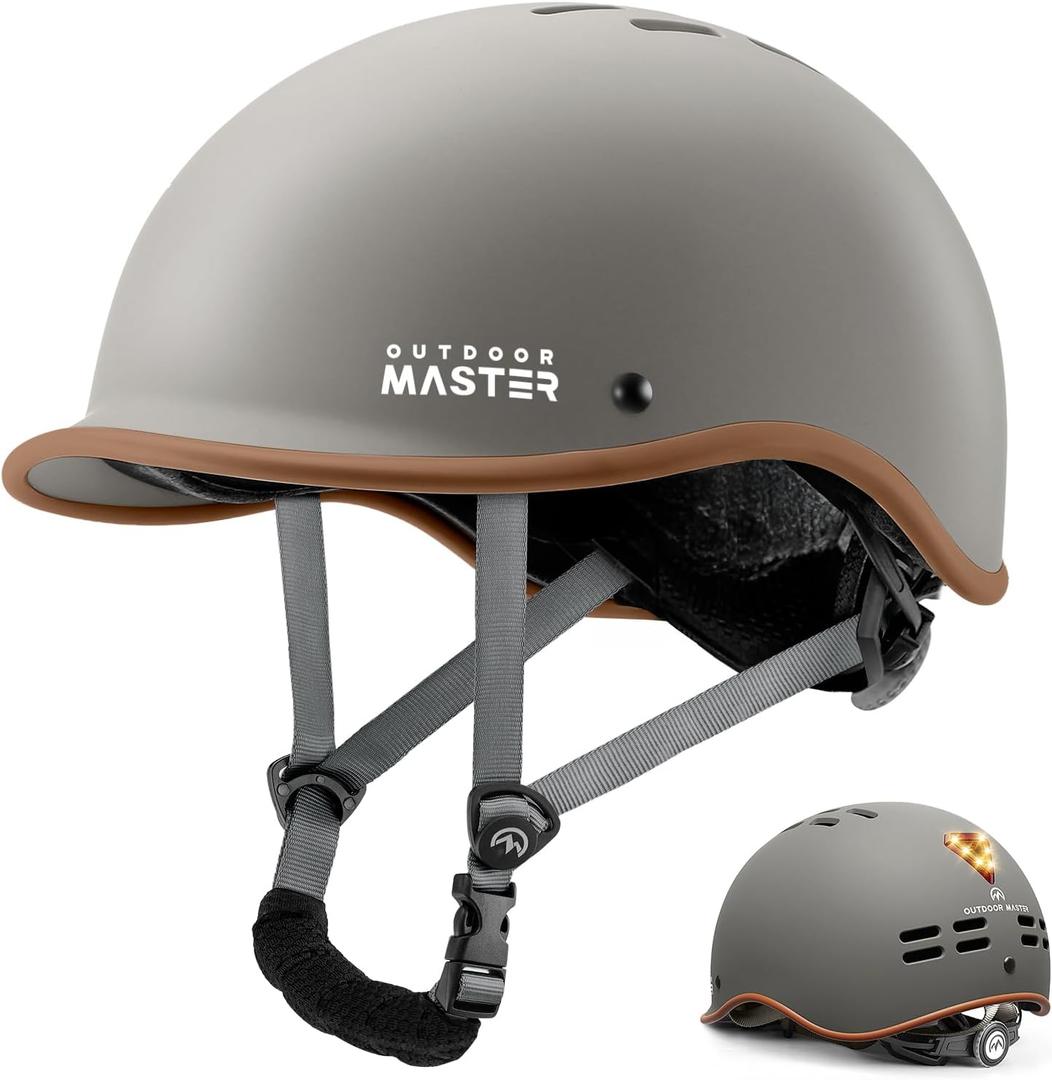 OutdoorMaster Bike Helmet for Adults,Adjustable Cycling Helmet with Light for Men & Women - Safety Certified for Bicycle Skateboard Road Bike Skating Roller Commuting Helmet (Medium, Matte Grey)