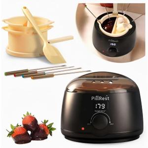 Chocolate Melting Pot, Electric Candy Melter with 2 Non-Stick Silicone Bowls, Digital Display for Real-Time Temperature Control, Fondue Warmer Set for Dipping Chocolate, Cheese, Candy & Cake Pop (Black)