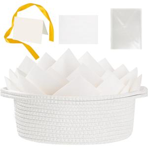 woric Woven Basket Gift Basket Storage Baskets with Handles for Wedding Gifts Empty Mothers Day Graduation Gifts Stuffers Baby Shower Toy (White 12"X 8" X 5" with Gift Bag Card Ribbon Tissue Paper)