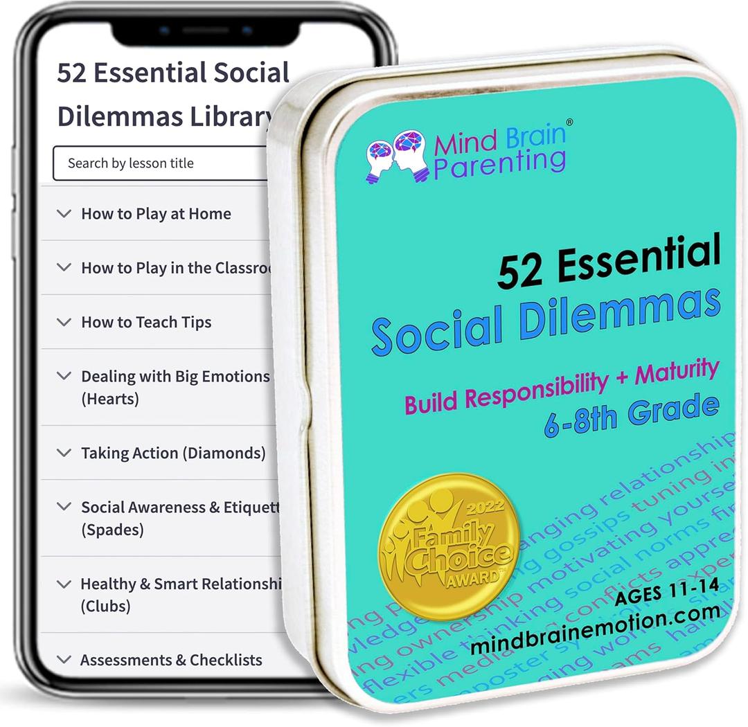 52 Essential Social Dilemmas: Skills for Kids & Teens to Thrive in Middle School - Conversation Cards Created by Teachers & Counselors for Family, Classroom, Counseling, Therapy Game (6-8 Grade)