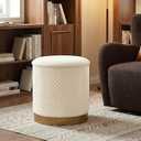 CAIPINFUL 15" Round Storage Ottoman, Velvet Foot Rest Stool with Gold Plating Base，Sturdy Space-Saving Seat for Dorm Living Room