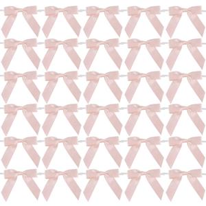 AIMUDI Small Rose Gold Bows 2.5" Pretied Satin Bows for Crafts Twist Tie Bows for Treat Bags Premade Mini Bows for Wedding Bridal Shower Bithday Baby Shower Decor - 50 Counts