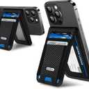For Magsafe Wallet Stand, Strongest Magnetic Wallet for iPhone 17/16/15/14/13/12 Series, ID Window, 4 Card Slots, Fit 9 Cards, Vegan Leather, RFID Blocking, Black Carbon Fiber
