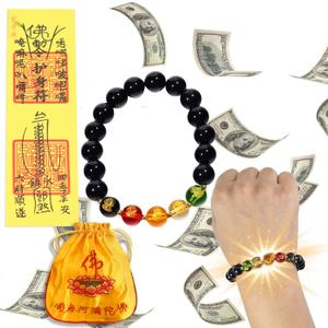 GOLDEN SMILE10mm Black Obsidian Intention Bracelet Grounding Stone & Manifestation Beads with 18K Gold Spacers | Adjustable 7-8.5 Inch Fit, Complete Ritual Gift Set