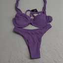 ZAFUL Women's Ribbed Underwire Bikini Set High Cut Colorblock V Notch Swimwear Printed High Leg Swimsuit (Black) Small