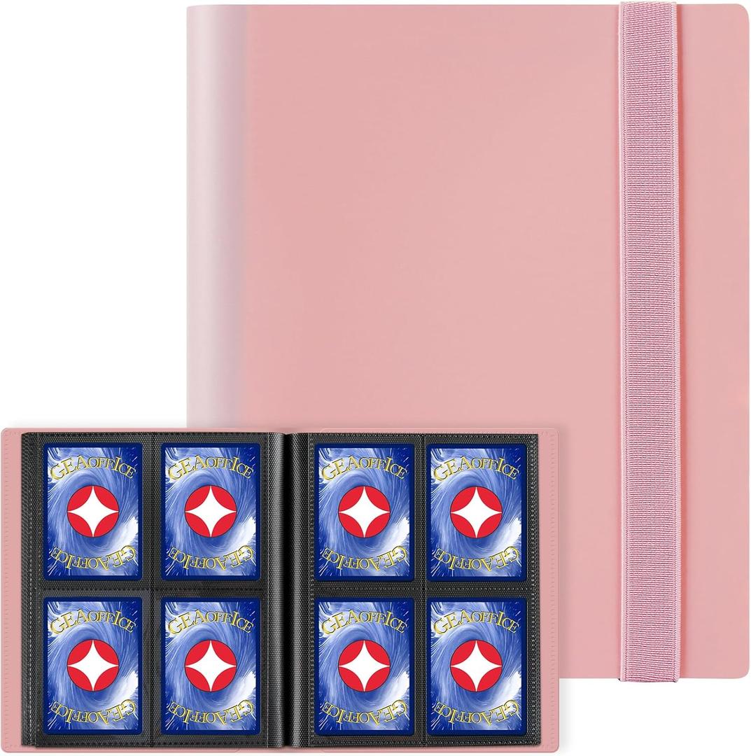 GEAoffice Trading Card Binder - 4 Pocket Card Collection Album Folder - 160 Side Loading Pocket Binder for TCG, MTG, Sports&Game Cards - Gifts for Girls (Pink)